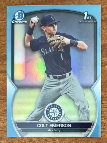 2023 Bowman Draft Colt Emerson Chrome Sky Blue Refractor 1st Bowman Mariners