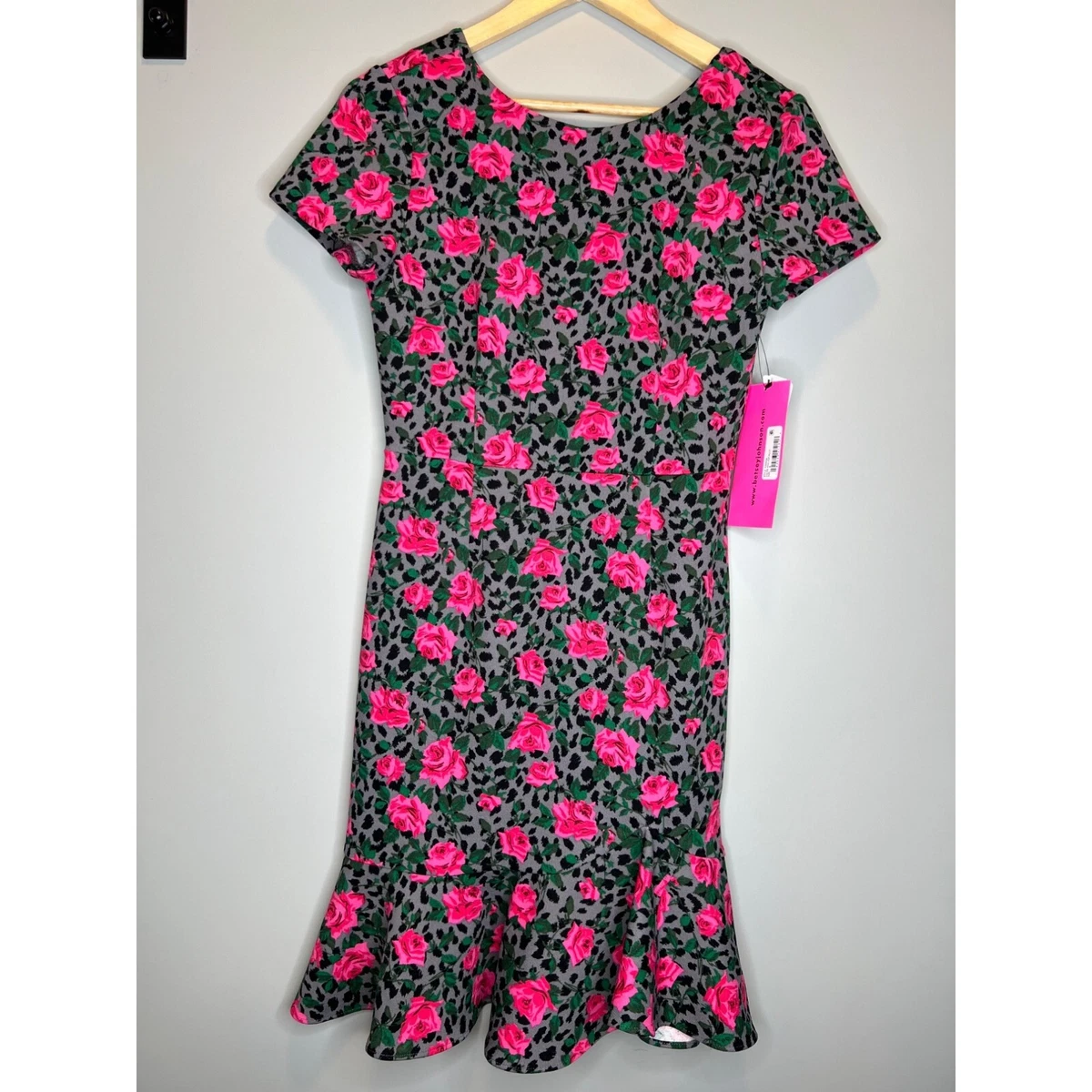 NEW Betsey Johnson vintage rose cheetah scuba crepe dress 90s pink