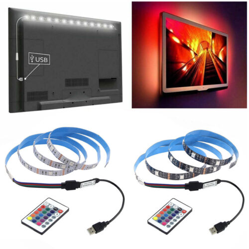 5V LED Strip Light 5050RGB Bar TV Back Lighting Kitchen Room 24key Remote Lights - Afbeelding 1 van 14