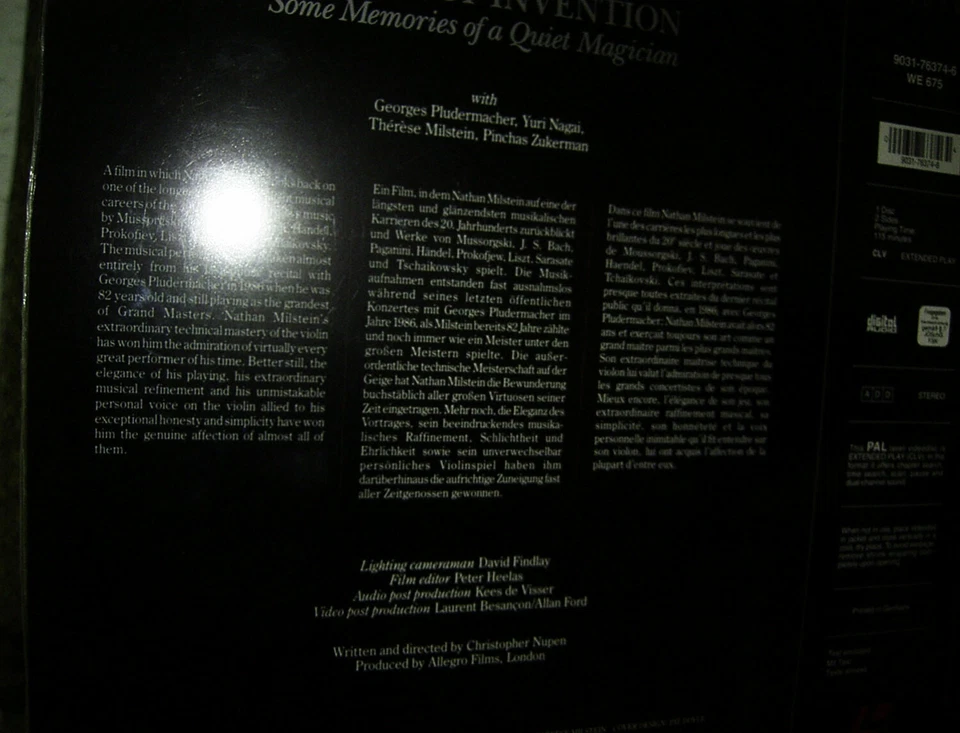 NATHAN MILSTEIN - MASTER OF INVENTION / CHRISTOPHER NUPEN * LASER DISC 1993 OVP - Bild 4 von 4
