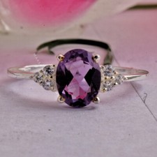 Oval Cut Genuine Amethyst Ring Engagement Rings Birthstone Ring Gifts For Women