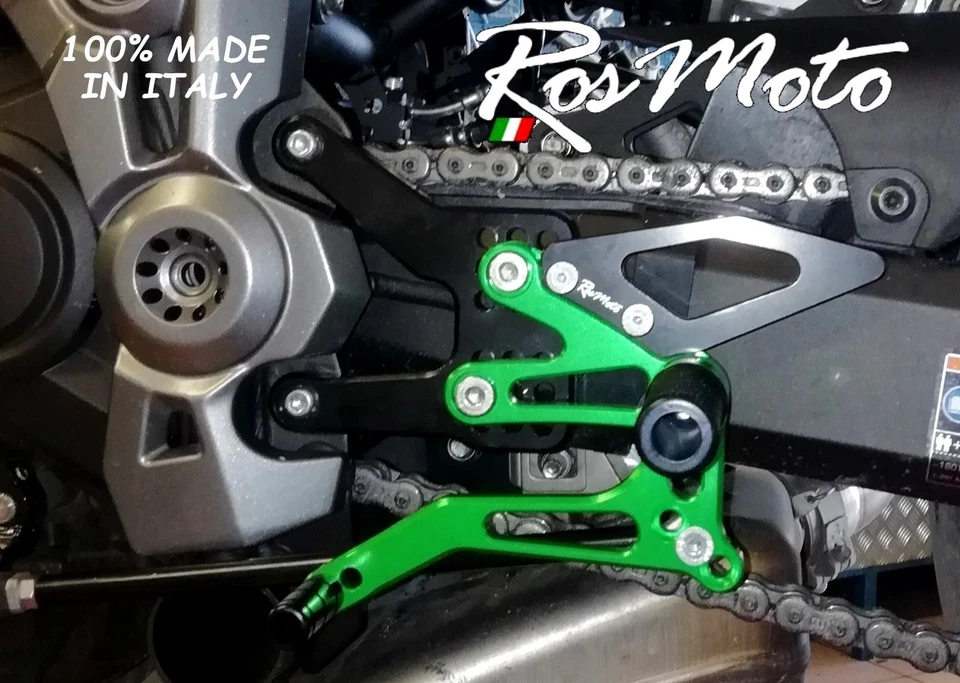 ROSMOTO PEDANE ARRETRATE REARSETS KAWASAKI Z 900 VERDE-NERO GREEN-BLACK