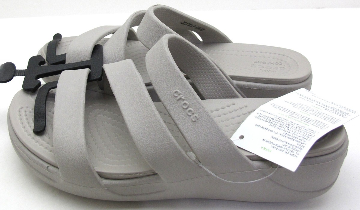 w/Tag CROCS Women's Strappy Wedge Sandals/Slip On Light Grey Size