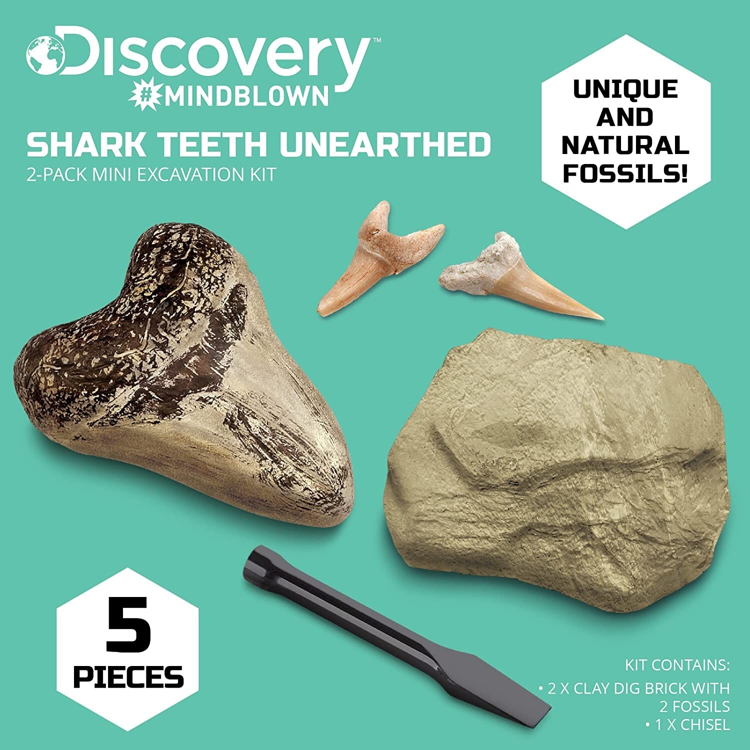 NIB Discovery MINDBLOWN Mini Fossil Dig Set, Real Shark Teeth