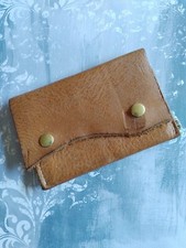 Vintage artisan handmade leather coin purse wallet credit business card holder