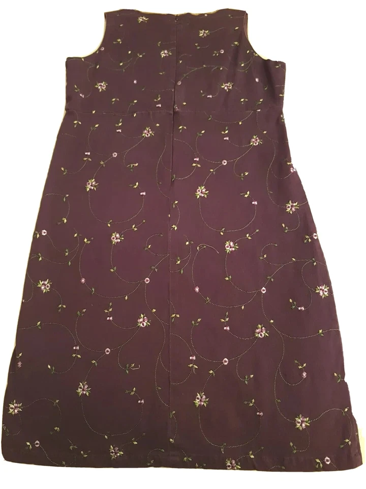 Hartstrings Girls 14 Plum Pink Green Embroidered Floral Leaf Jumper Zipper Dress - Image 2 of 4