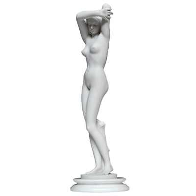 Frau Vergognosa Skulptur aus Tabelle IN Marmor E Basis Alabaster Poliert H 65cm