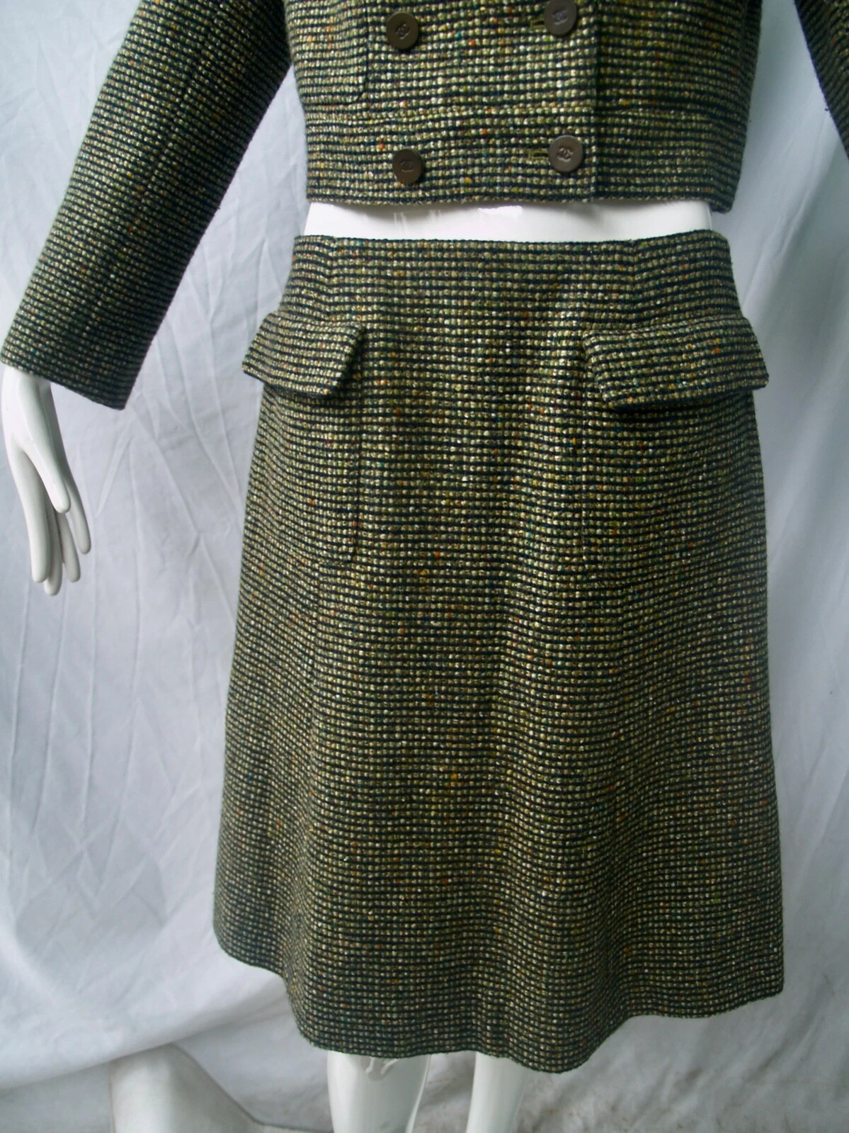 2PZ CHANEL 2001 VINTAGE MULTICOLORE GIACCA TAGLIATA TWEED TUTA FR44 US12