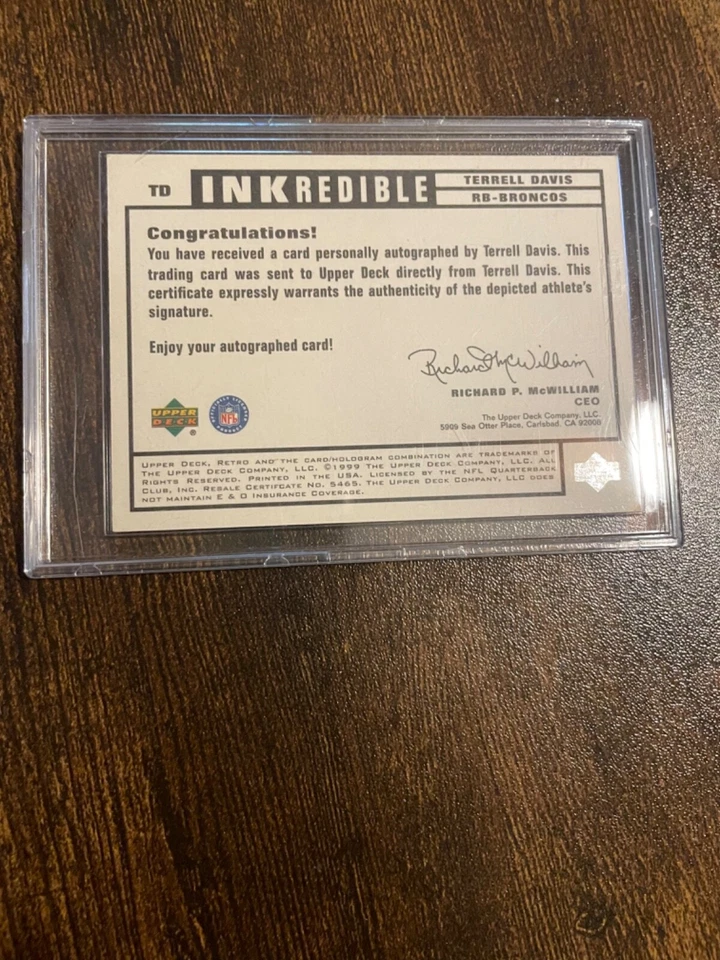 Upper Deck Terrell Davis Inkredible Autograph - Image 2 of 2
