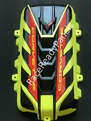 2020/26 CORVETTE C8 ENGINE COVER ACCELERATE YELLOW CARBON FLASH TORCH RED RAILS!