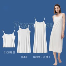 Women's Ice Silk Traceless Nightwear Full Slip Under Dress Sleeveless Nightgown