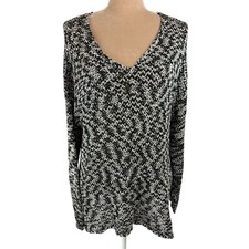 Eileen Fisher Womens XL Open Kint Sweater Black Marled V Neck Lightweight