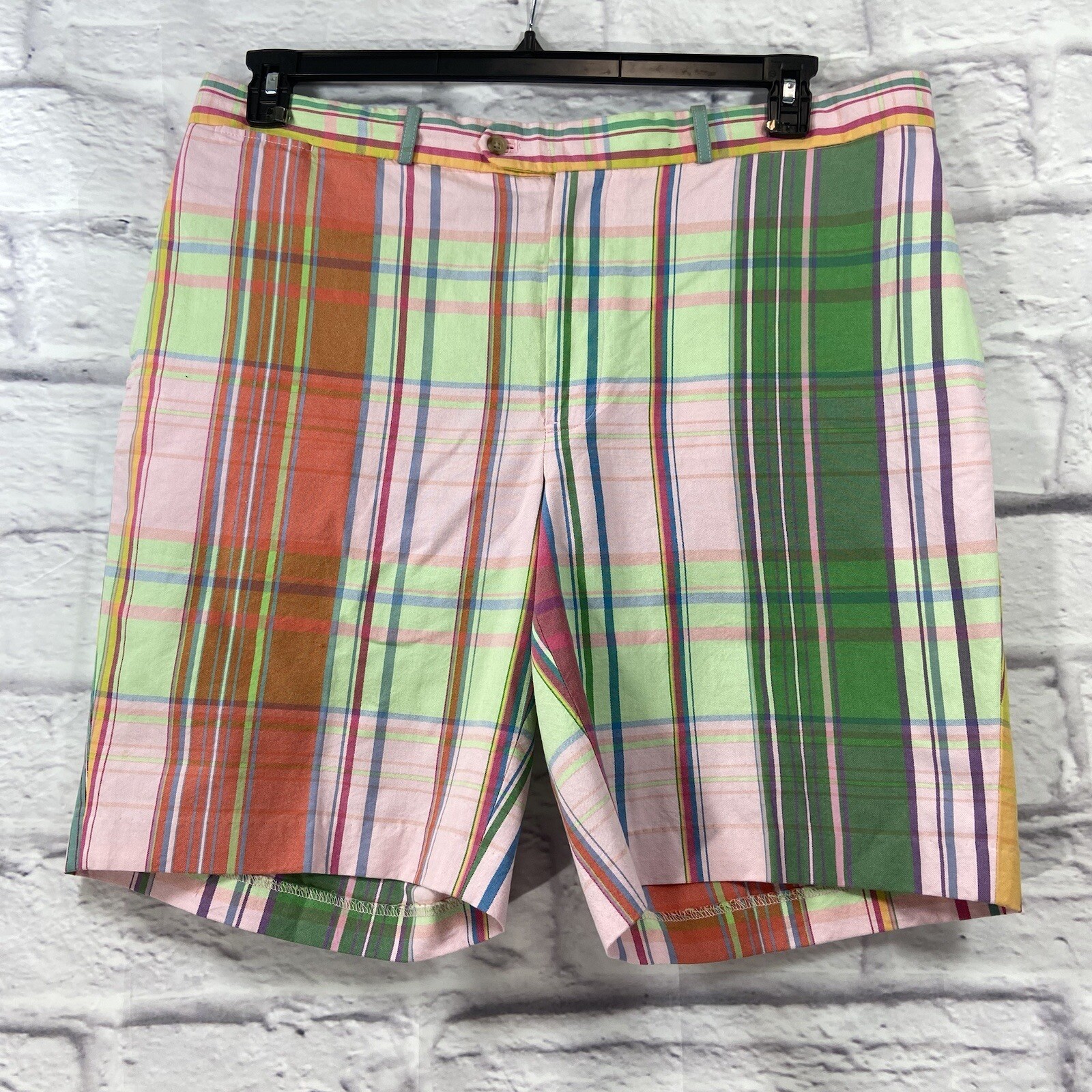 Vintage Polo Ralph Lauren Shorts Mens 40 Green Adjustable Waist Pastel Plaid