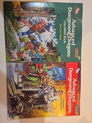 2 Vintage 1985 NEW D&D The Lost Wand & AD&D CHARACTERS Coloring Books 1 Page