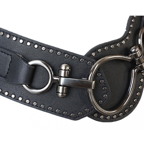 Cintura donna punk rivetto fibbia elastica elastico in vita corsetto vita larga metallo - Foto 3 di 10