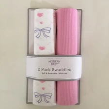 NEW Soft Swaddle Blankets Newborn Baby (0-3M) Bows Hearts & Pink  | Modern Baby