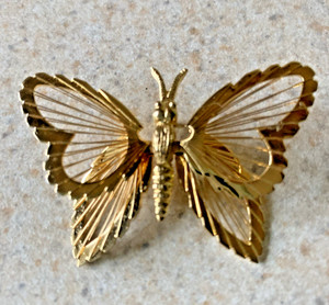 Vintage 1960s Signed Monet Gold Tone Butterfly Brooch