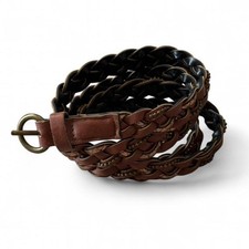 Vintage 90s Brown Faux Leather Braided Belt, Women's Size 18