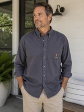 VTG Chaps Ralph Lauren XL Button Down Shirt Gray 100 Cotton Crest Logo Mens Y2K