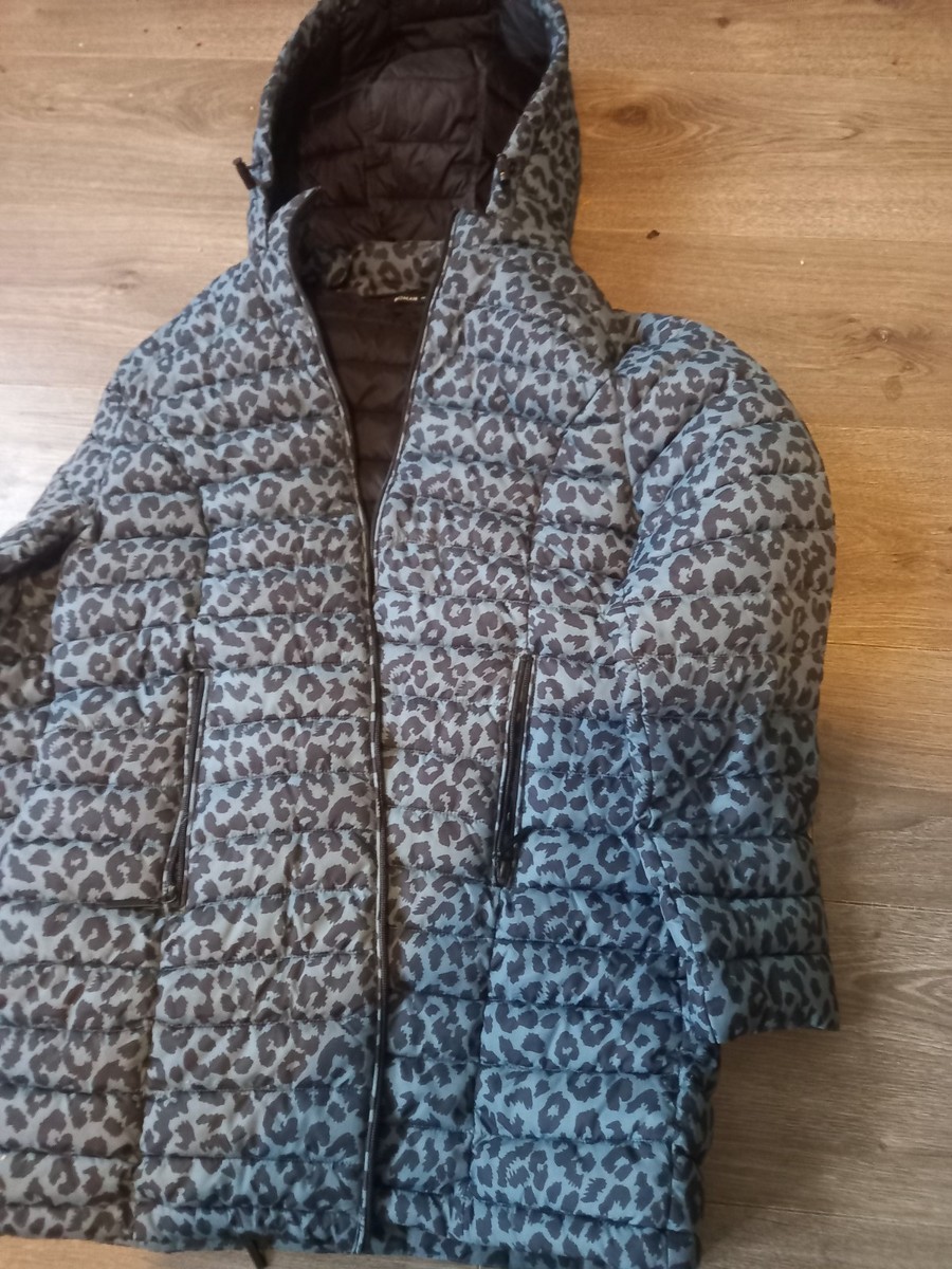 Roman Teal Green Black Leopard Print Puffer Coat Size 14 Next Day