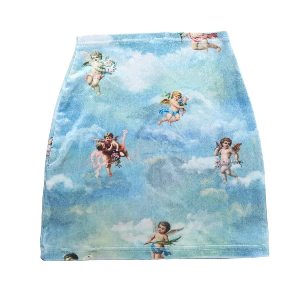 Motel Kimmy светло-синий херувим бархат мини юбка XS - Изображение 2 из 4