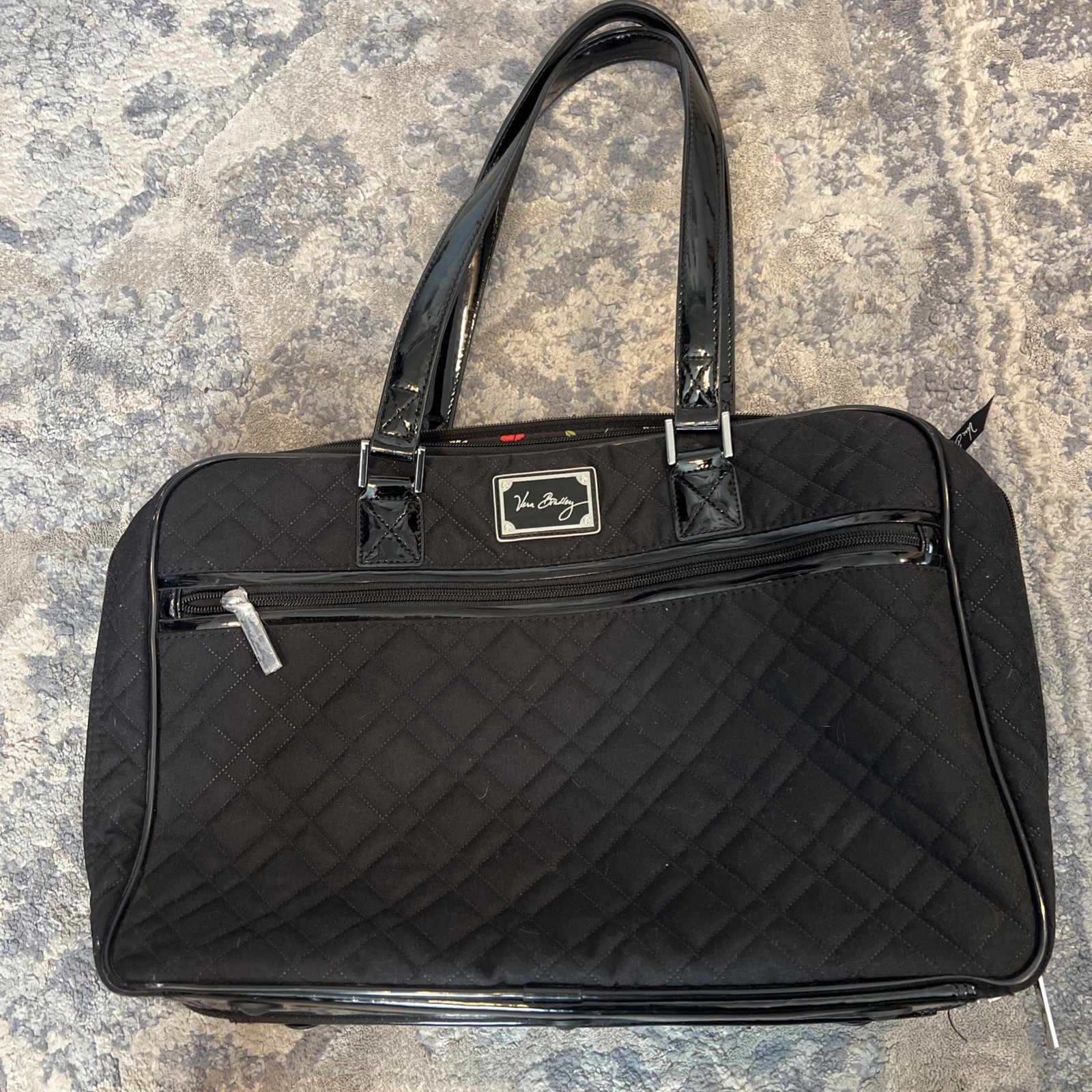 Vera Bradley Black Quilted Laptop Travel Bag Floral Lining G