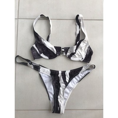 Boohoo Swim Women Sz 4/6 Bikini Striped Underwire High Waist Swimwear NWOT