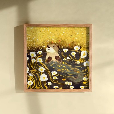Otter Natur Druck Cottagecore Blumen Fluss Szene Tierwelt Poster Kunst