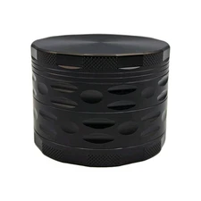 4pc Tobacco Herb Grinder & Shredder, Black, Aircraft Aluminum, 2.5"