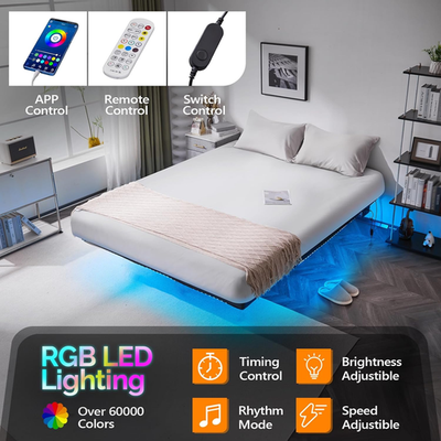 #ad Floating Bed Frame Full Size with Smart LED Lights easy Assembly amp; Noise Free $79.99