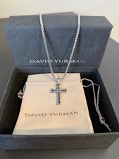 David Yurman Sterling Silver Chevron Cross Pendant  Chain 20  