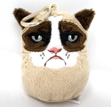 Grumpy Cat Keychain Plush Zipper Pocket Stuffed Animal Key Chain 3.5in Tall