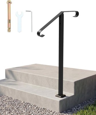 Single Post Handrail 1-2 Step Outdoor Steps Stair Railing Porch Wrought Iron