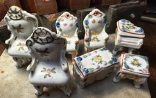 Occupied Japan Porcelain Dollhouse Bedroom Set Painted 7-Piece Furniture