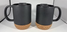 Dowan 15 Oz Mug Set of 2, Black Ceramic Coffee Mug with Cork Bottom NWOB