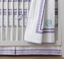 Pottery Barn Kids Crib Toddler Bedding Blue Harper Bed Skirt White  Purple