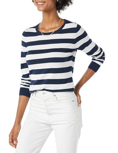 Amazon Essentials Damen Pullover Langarm Rundhals Marineblau Weiß Streifen Xl-image