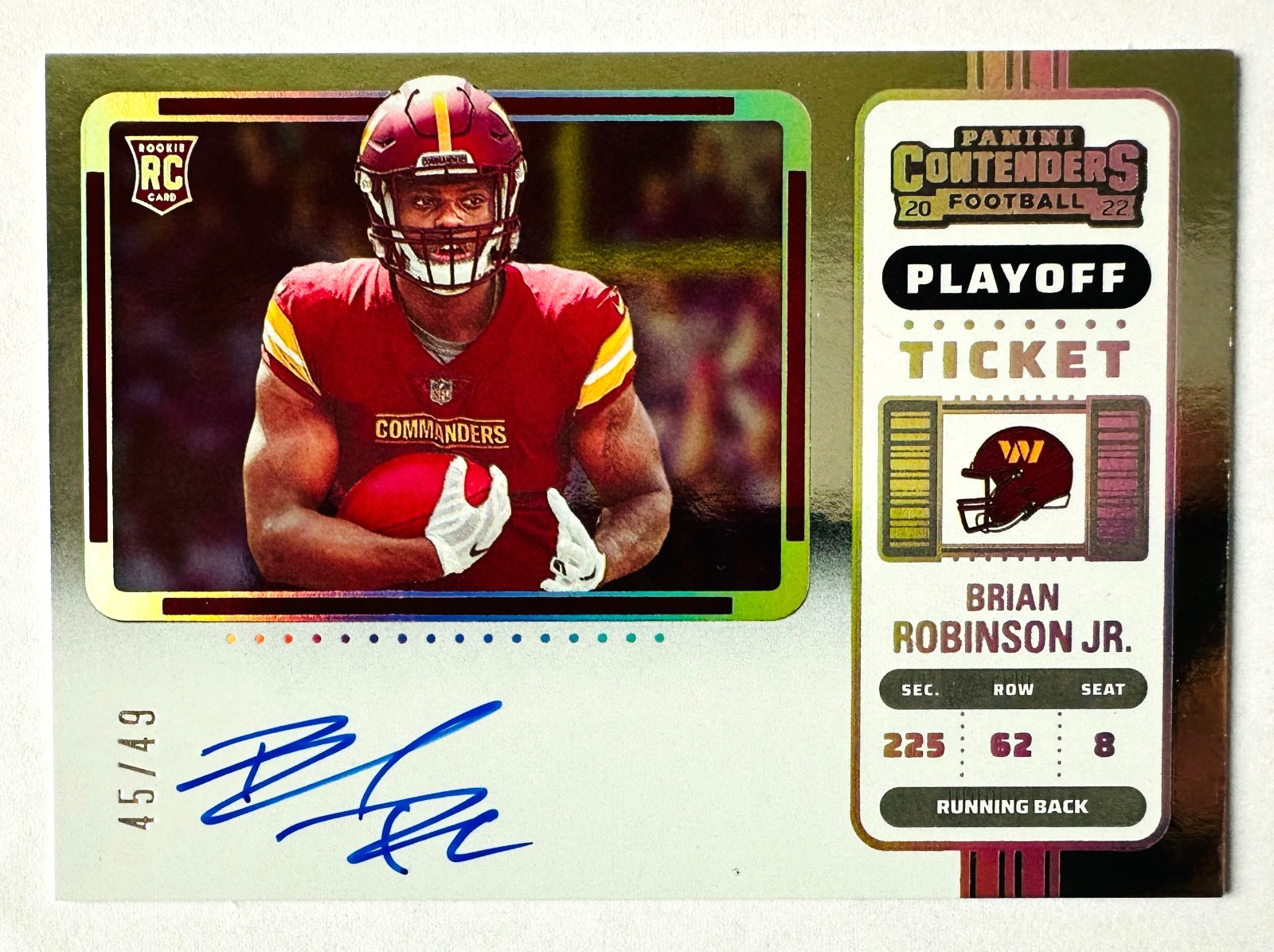 Brian Robinson Jr. Panini Contenders #106 Autograph-Playoff Ticket