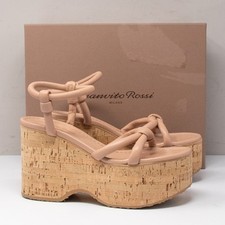 Gianvito Rossi Peach Nappa Leather Wedge Sandals, Size 39 9 US 
