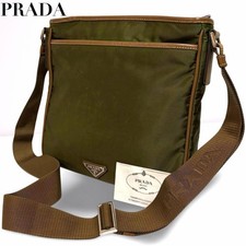 Prada Nylon Schultertasche Khaki Triangl Logo Unisex Gebraucht