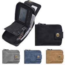 Men PU Leather Zipper Bifold Wallet with Coin Pocket Change Purse Wallet Gift