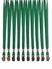 100 Bulk Green Lanyards 1/2" Polyester w/ Metal Bulldog Clip ID Badge Holder