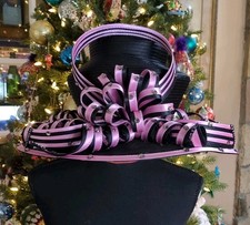 Vintage Donna Vinci Couture Hat Black/ Pink Rhinestone, Ribbon Detail With Box