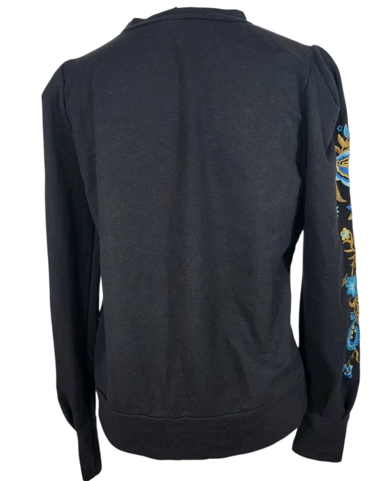 Drew Negro Floral Suéter Top Mangas Largas Talla XS Sudadera Foto 3 de 4