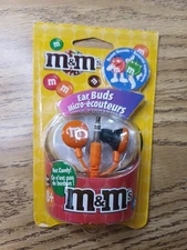 M&M's Candy Orange Stereo Ear Buds  2008 Sealed M&M