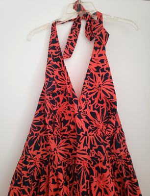MODCLOTH Halter Midi Dress Plus Sz 22 Blood Orange Black Floral Cotton  Sundress | eBay