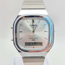 CASIO AQ-240E-7ADF Ana Digi Square Silver Quartz Vintage Japan 35mm In hand