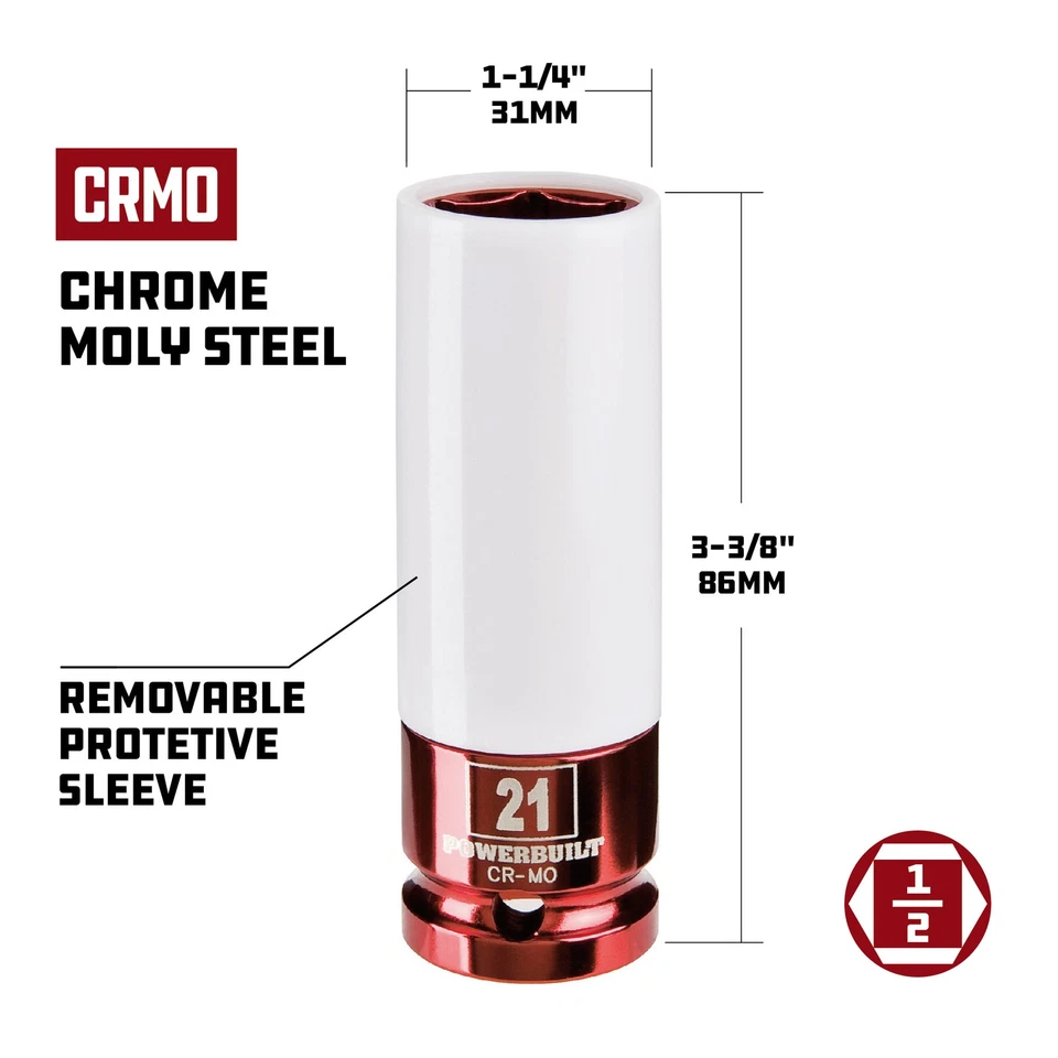Powerbuilt 3 件 1/2 英寸驱动公制 6 点色轮套筒套装 - 940846 — 第 4/4 张图片