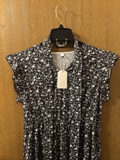 Made With Love Black & White Floral   Short Sleeve Long Dress-Size Large-NWT-