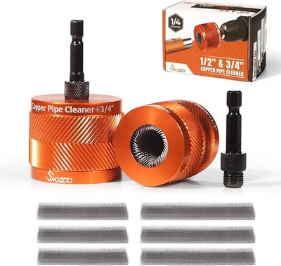 1/2'' & 3/4'' Metal Copper Pipe Cleaner Set,with 1/4 Hex Shank,Each Additional 2PC